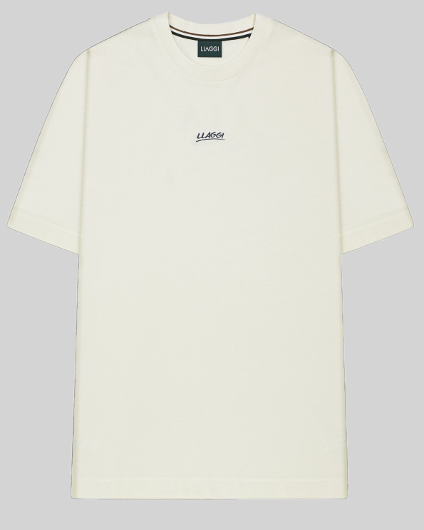 ОВЪРСАЙЗ ТЕНИСКА В ЕКРЮ С КОНТРАСТЕН ПРИНТ И БРОДЕРИЯ ЛОГО