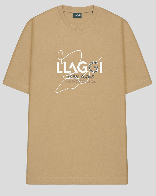 ОВЪРСАЙЗ ТЕНИСКА С КОНТРАСТЕН ПРИНТ В ЦВЯТ КАМЕЛ