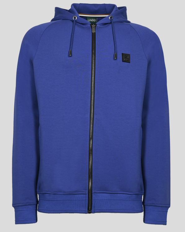 КОБАЛТОВО СИН СУИТШЪРТ С КАЧУЛКА И КОНТРАСТНА ЛОГО ЕМБЛЕМА 