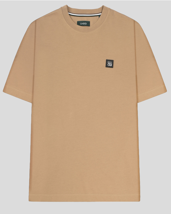 ПАМУЧНА ОВЪРСАЙЗ ТЕНИСКА С МЕТАЛНО ЛОГО В ЦВЯТ КАМЕЛ