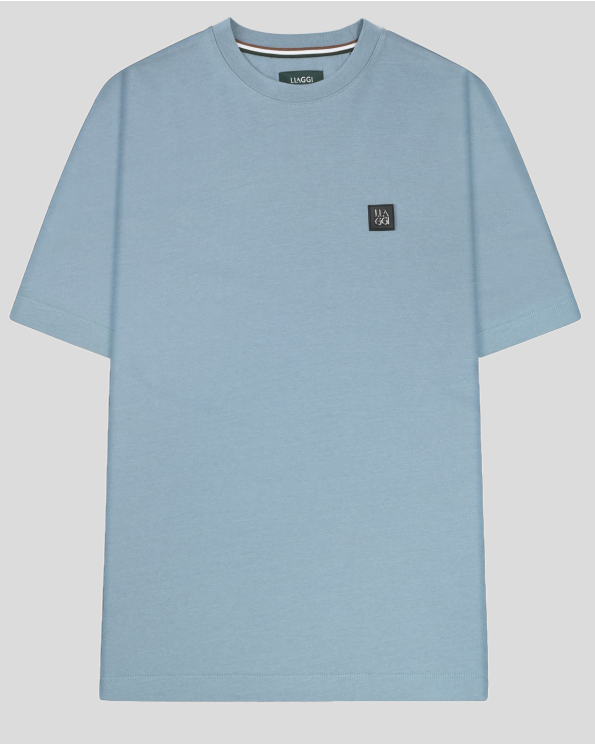 ОВЪРСАЙЗ ТЕНИСКА С КОЖЕН БАДЖ В ЛЕДЕНО СИНЬО