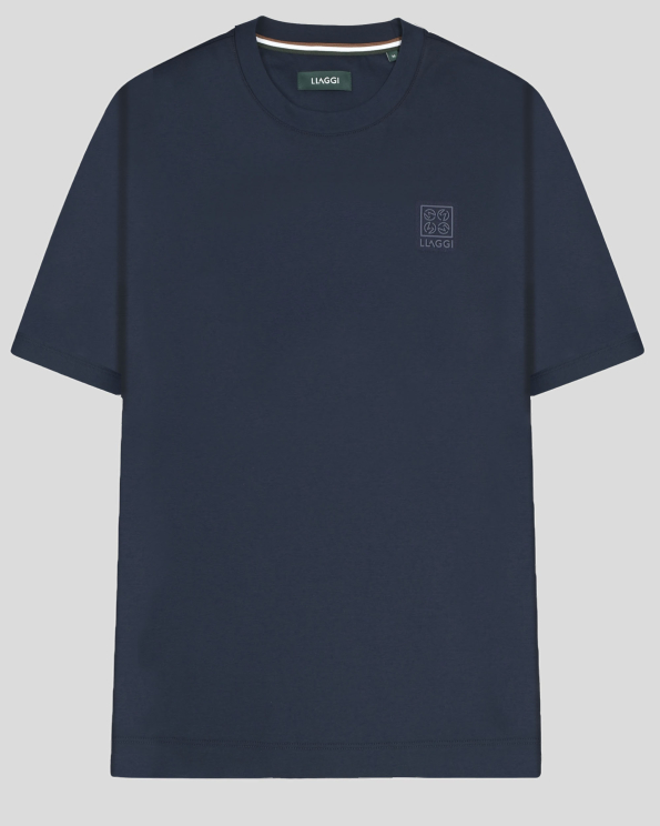 ТЪМНОСИНЯ ОВЪРСАЙЗ ТЕНИСКА ОТ ПАМУК И БАМБУК С ГУМИРАН ПРИНТ