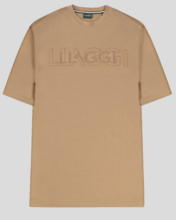 ОВЪРСАЙЗ ТЕНИСКА ОТ ПАМУК И БАМБУК С БРОДЕРИЯ ЛОГО В ЦВЯТ КАМЕЛ