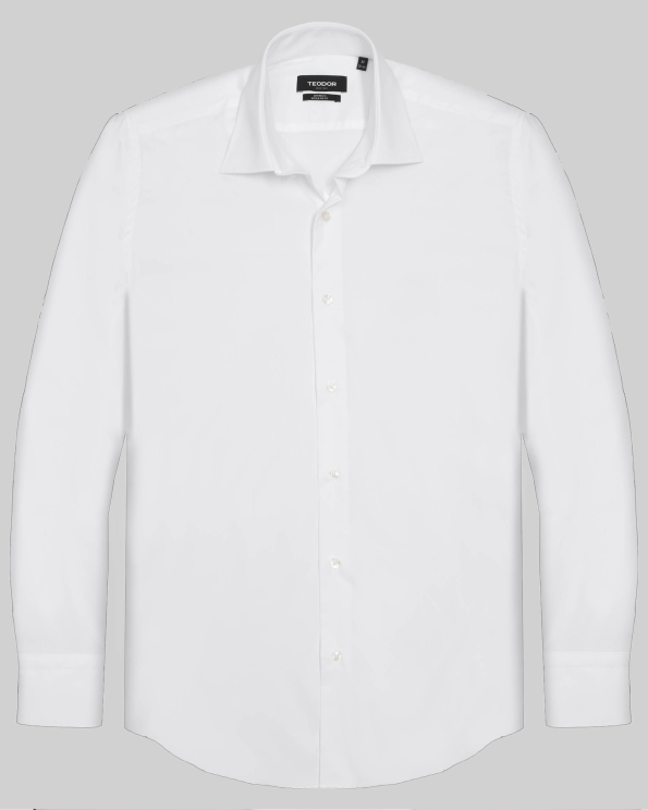 БЯЛА КЛАСИЧЕСКА РИЗА ОТ БАМБУК ВТАЛЕН СИЛУЕТ