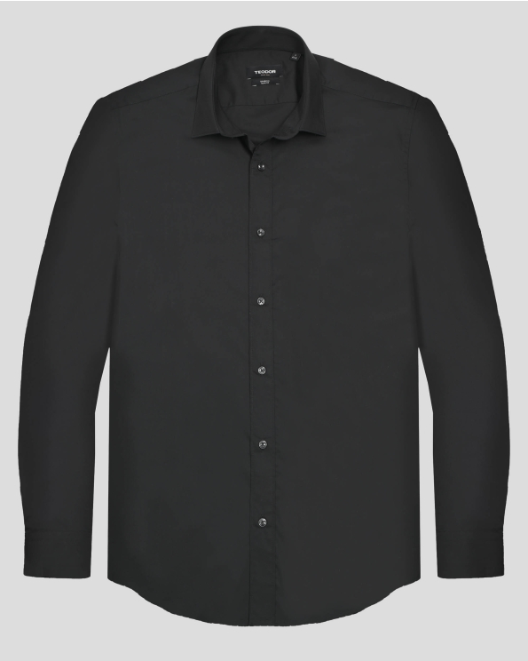 ЧЕРНА КЛАСИЧЕСКА РИЗА СВОБОДЕН СИЛУЕТ ОТ БАМБУК С ЕЛАСТАН