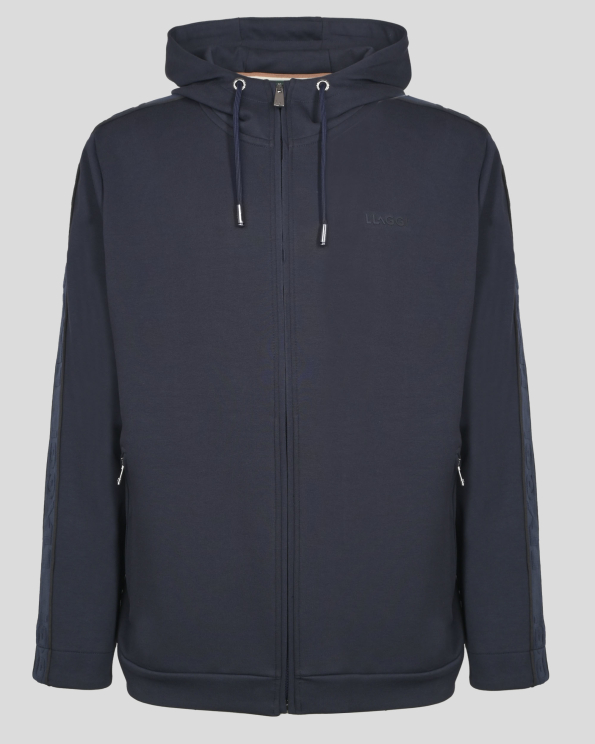 ТЪМНОСИН СУИТШЪРТ С КАЧУЛКА И ЛАСТИЧНА ЛЕНТА С ЛОГО