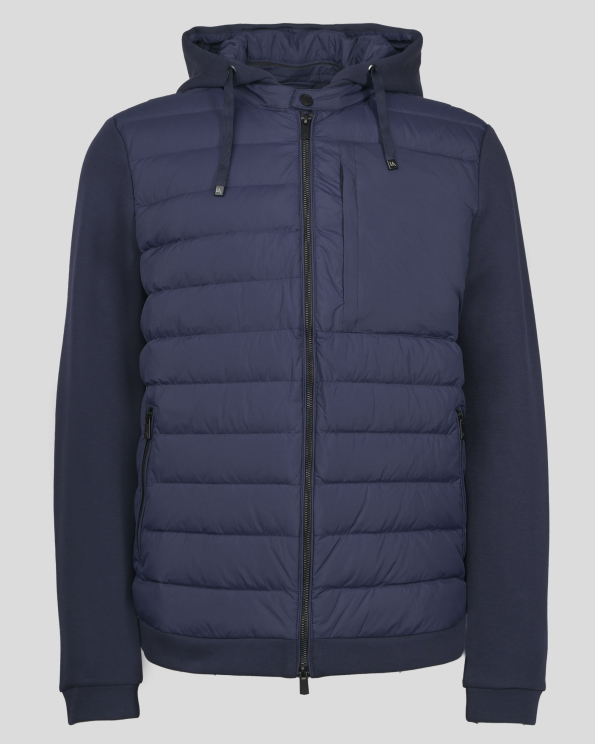 ТЪМНОСИНЬО КОМБИНИРАНО ЯКЕ С КАЧУЛКА И ПЪЛНЕЖ ОТ ЕСТЕСТВЕН ПУХ