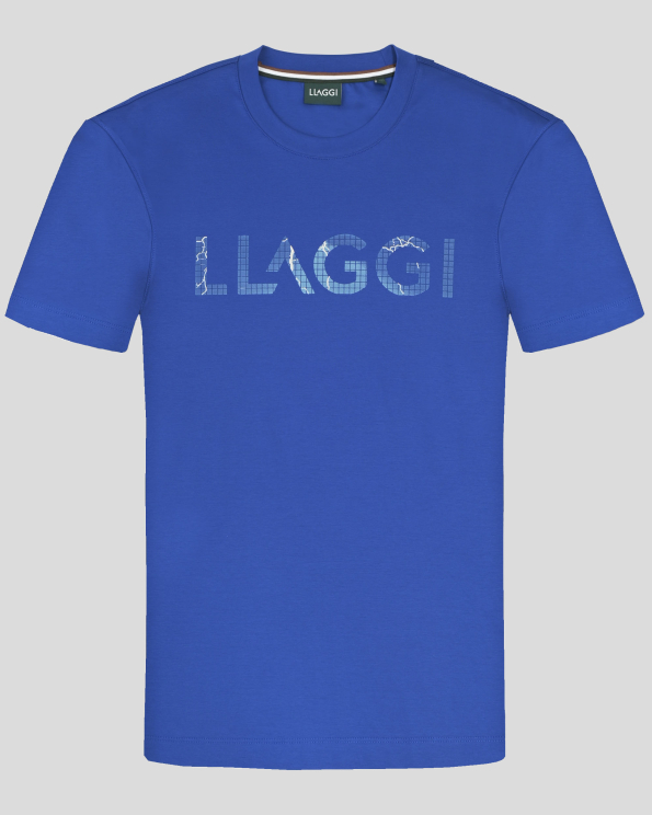  КОБАЛТОВО СИНЯ ТЕНИСКА С ОБЛО ДЕКОЛТЕ И НАДПИС ПРИНТ