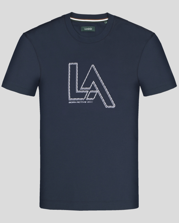 ТЪМНОСИНЯ ТЕНИСКА ОТ 100% ПАМУК С КОНТРАСТЕН ЛОГО ПРИНТ