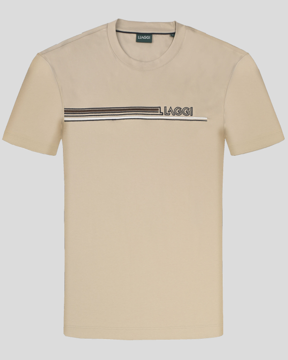 БЕЖОВА ПАМУЧНА ТЕНИСКА С ОБЛО ДЕКОЛТЕ И ЛОГО