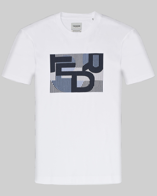 БЯЛА ТЕНИСКА ОТ  100% PREMIUM ПАМУК С АБСТРАКТНА БРОДЕРИЯ  ПРИНТ