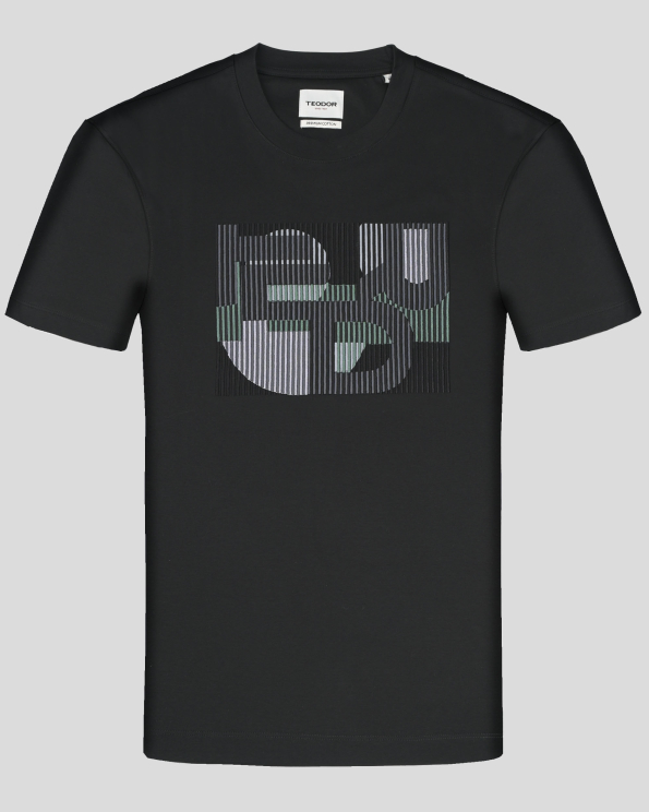 ЧЕРНА ТЕНИСКА ОТ 100% PREMIUM ПАМУК С АБСТРАКТНА БРОДЕРИЯ ПРИНТ