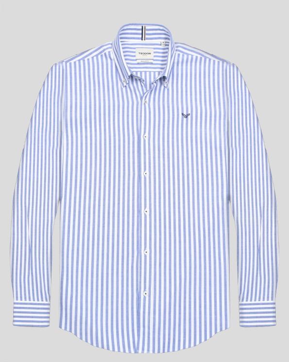 РИЗА В СИНЬО И БЯЛО РАЙЕ С ТОНАЛНА БРОДЕРИЯ ЛОГО