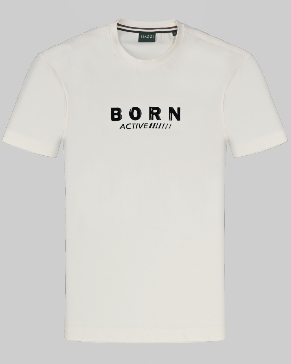 ПАМУЧНА ТЕНИСКА С ПРИНТ И ОБЛО ДЕКОЛТЕ В ЦВЯТ ЕКРЮ