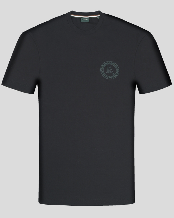 ЧЕРНА ТЕНИСКА С ОБЛО ДЕКОЛТЕ И ГУМИРАН ЛОГО ПРИНТ