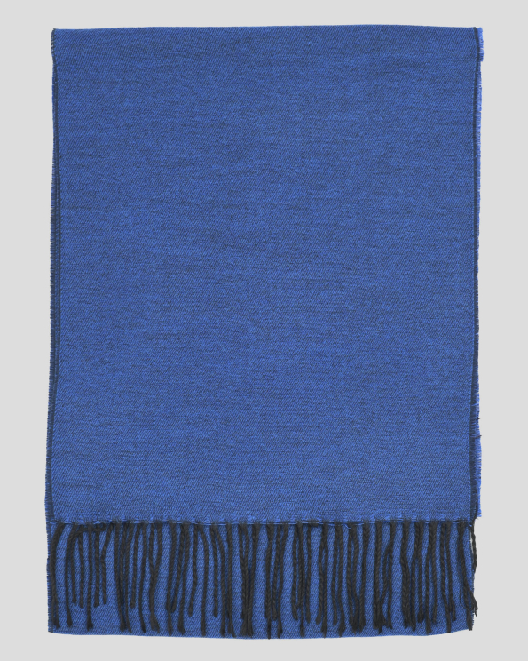 СТИЛЕН ШАЛ С РЕСНИ В СИН МЕЛАНЖ С ДВЕ ЛИЦА