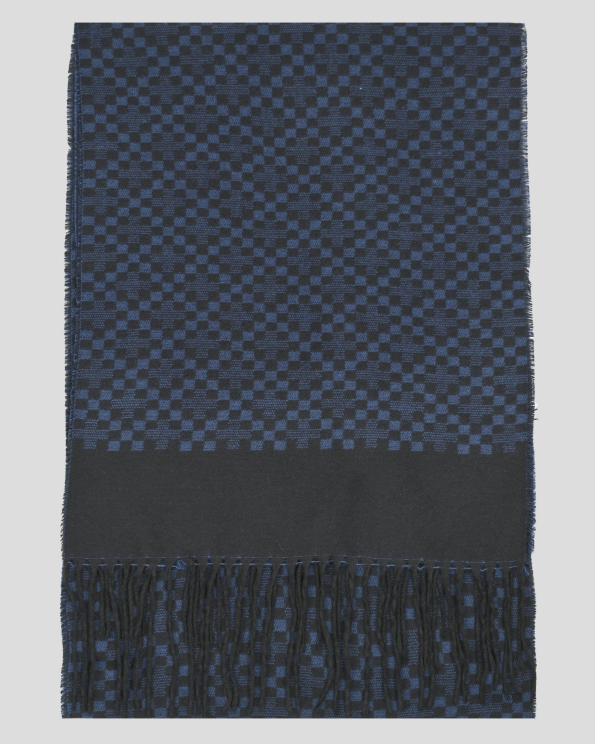 ДВУЦВЕТЕН ШАЛ НА СИТНИ КВАДРАТИ В СИНЬО И ЧЕРНО 
