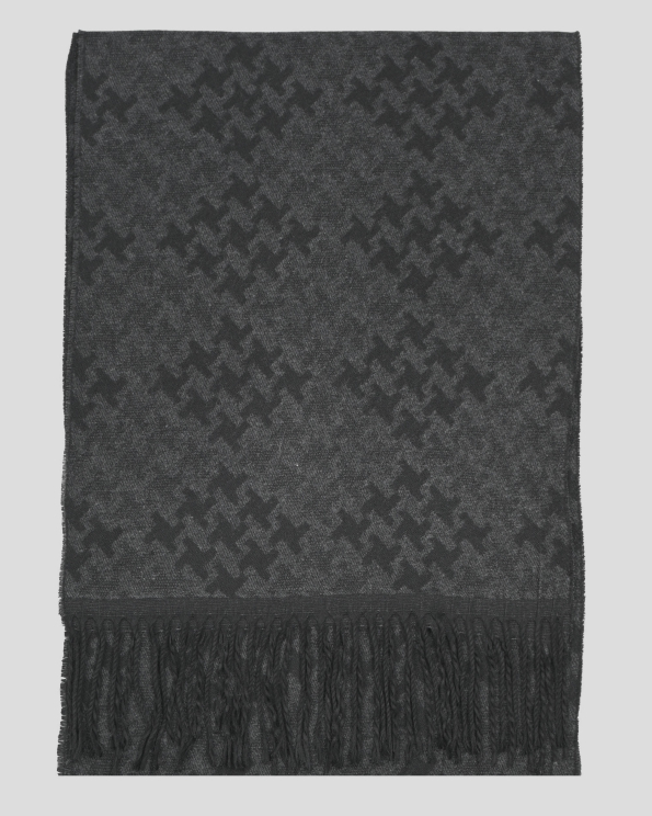 СТИЛЕН ШАЛ В ТЪМНО СИВО С ЧЕРНИ ФИГУРАЛНИ ЕЛЕМЕНТИ