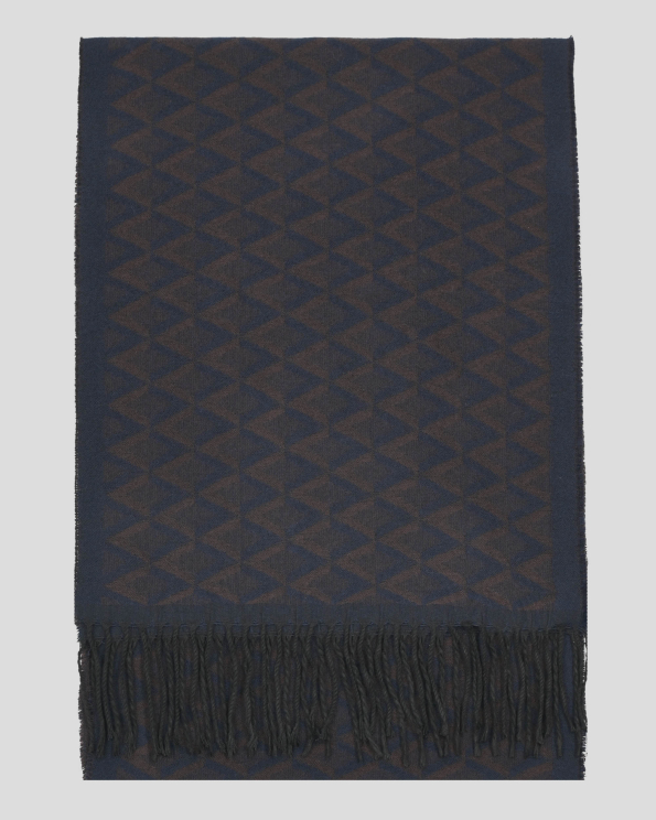 ДВУЦВЕТЕН ШАЛ НА ТРИЪГЪЛНИЦИ В ТЪМНОСИНЬО И КАФЯВО