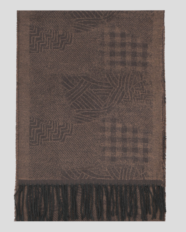 ТЪМНОКАФЯВ ФИГУРАЛЕН  ШАЛ С РЕСНИ 