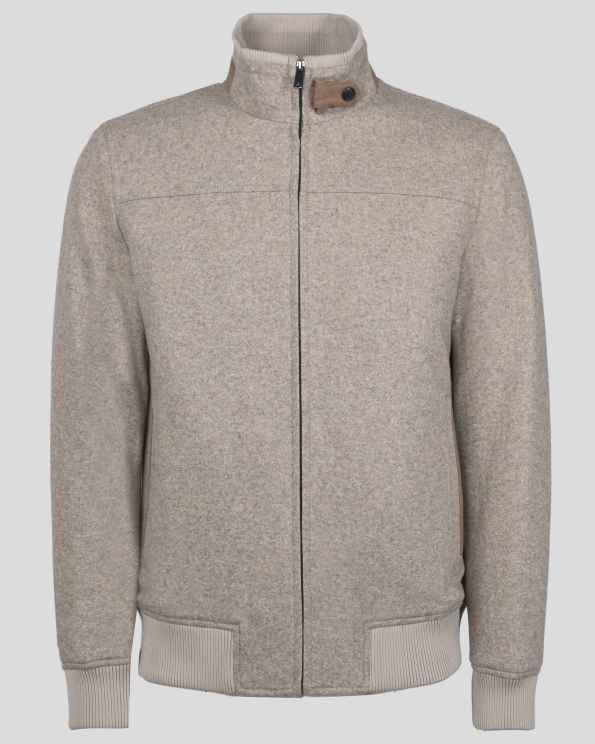 БЕЖОВО ЯКЕ ТИП ПАЛТО ОТ ВЪЛНЕН ПЛАТ С КОНТРАСТНИ ЕЛЕМЕНТИ