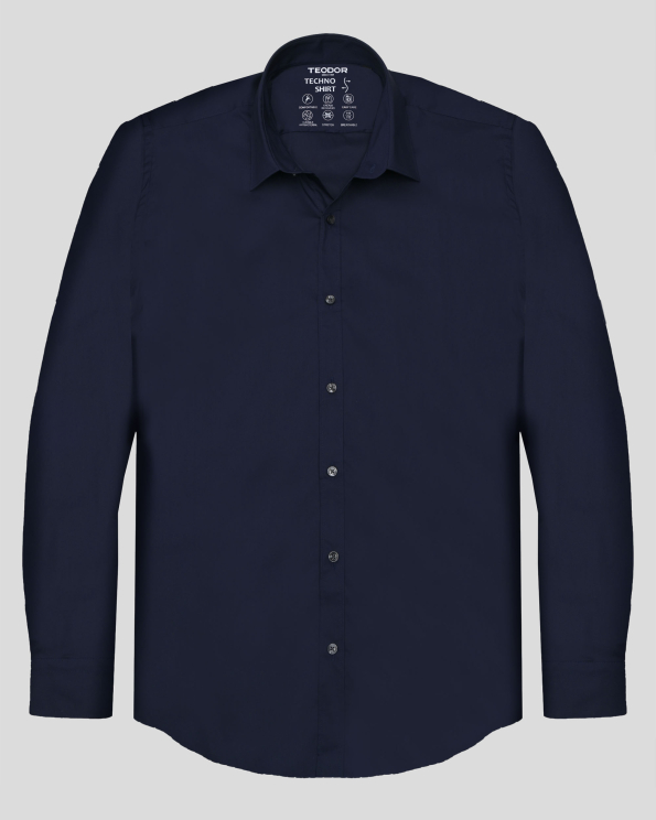 ВТАЛЕНА ТЪМНОСИНЯ КЛАСИЧЕСКА РИЗА С ЕЛАСТАН 