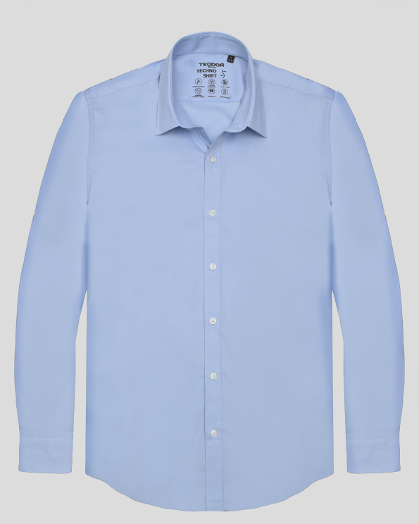 СВЕТЛО СИНЯ РИЗА С ЕЛАСТАН СИЛНО ВТАЛЕН СИЛУЕТ