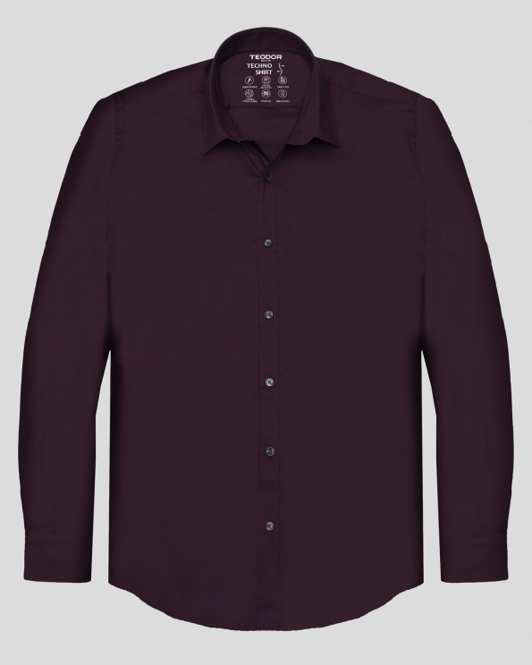 ВТАЛЕНА КЛАСИЧЕСКА РИЗА С ЕЛАСТАН В ЦВЯТ БОРДО