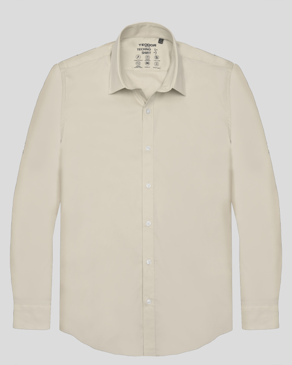 ФИНА ЕЛАСТИЧНА РИЗА СИЛНО ВТАЛЕН СИЛУЕТ В ЦВЯТ ЕКРЮ