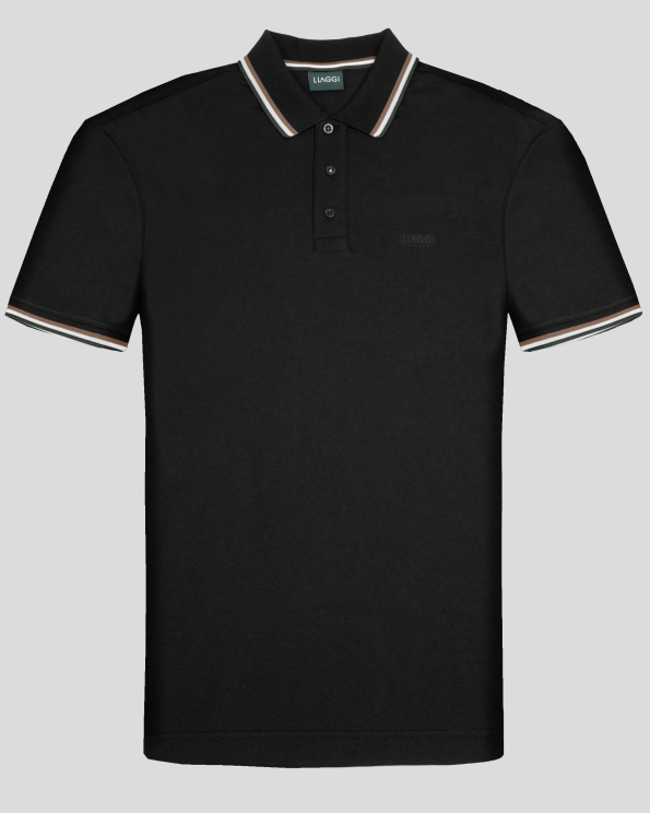 ЧЕРНА ПАМУЧНА ТЕНИСКА С КОНТРАСТНА ЯКА И ЛОГО