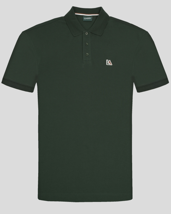 ЗЕЛЕНА ПАМУЧНА ТЕНИСКА С ЯКА И БРОДЕРИЯ ЛОГО