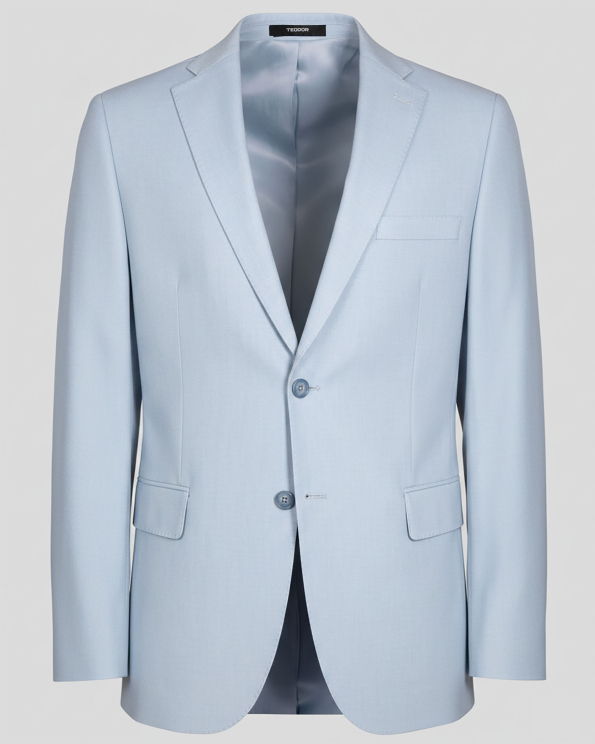 СВЕТЛОСИНЬО КЛАСИЧЕСКО САКО МЕЛАНЖ ВТАЛЕН СИЛУЕТ /ЧАСТ ОТ КОСТЮМ/