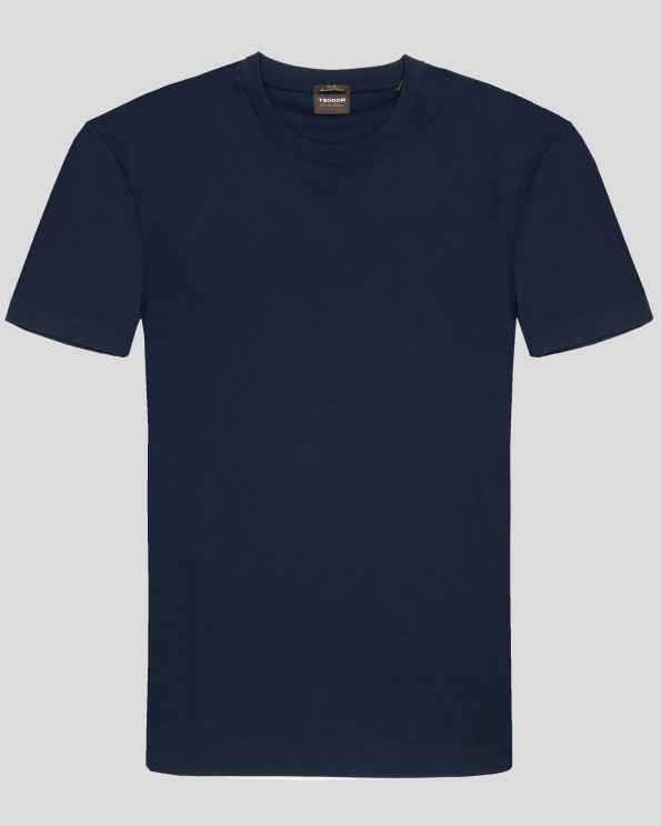 ТЕНИСКА ОТ МЕРСЕРИЗИРАН ПАМУК С ЛОГО ПРИНТ В ТЪМНОСИН ЦВЯТ