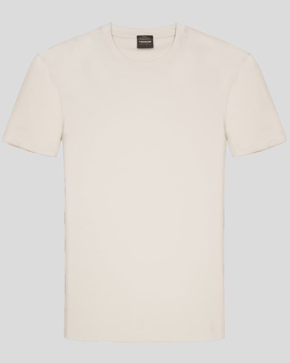 БЕЖОВА ТЕНИСКА ОТ МЕРСЕРИЗИРАН ПАМУК С ЛОГО ПРИНТ