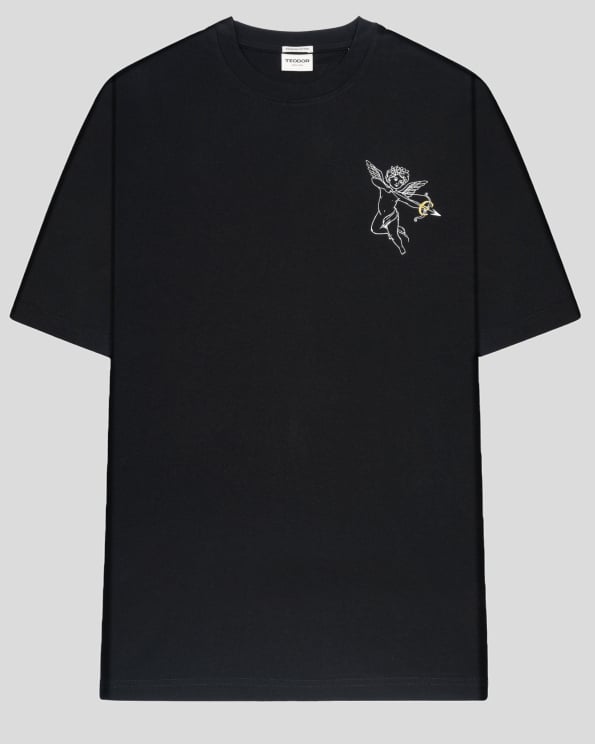 ЧЕРНА ОВЪРСАЙЗ ТЕНИСКА С КОНТРАСТЕН ПРИНТ ОТ SUPIMA ПАМУК