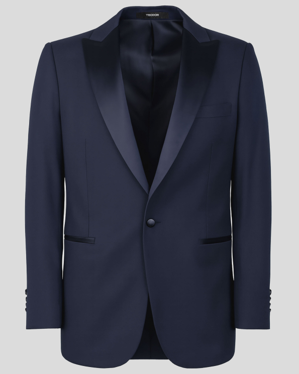 ТЪМНОСИНЬО ЦЕРЕМОНИАЛНО САКО С ОСТЪР САТЕНИРАН РЕВЕР /ЧАСТ ОТ КОСТЮМ/