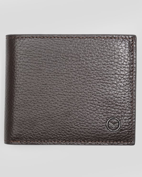 ТЪМНОКАФЯВ ПОРТФЕЙЛ ОТ ШАГРЕНИРАНА ЕСТЕСТВЕНА КОЖА С ЛОГО