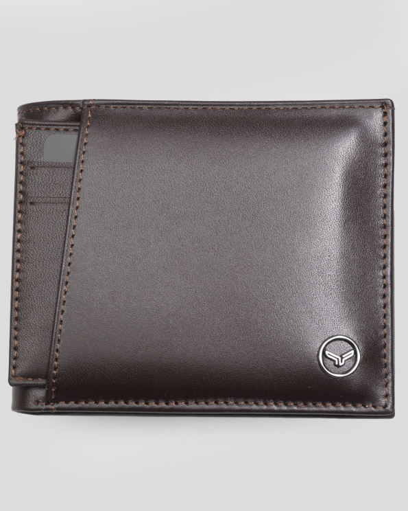 ТЪМНОКАФЯВ ПОРТФЕЙЛ ОТ 100% ЕСТЕСТВЕНА КОЖА С ВЪНШЕН ВИЗИТНИК 