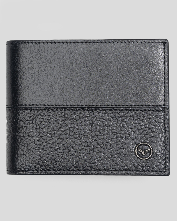 ЧЕРЕН КОЖЕН ПОРТФЕЙЛ С МЕТАЛНО ЛОГО