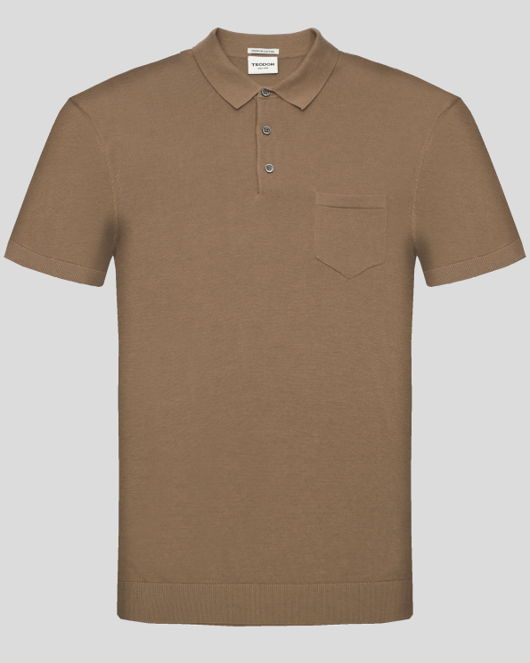 ТЕНИСКА ПЛЕТИВО С ПОЛО ЯКА В ЦВЯТ КАМЕЛ