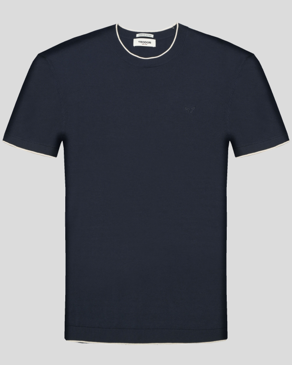 ТЕНИСКА ПЛЕТИВО ОТ PREMIUM ПАМУК С БРОДЕРИЯ ЛОГО В ЦВЯТ ДЕНИМ СИН