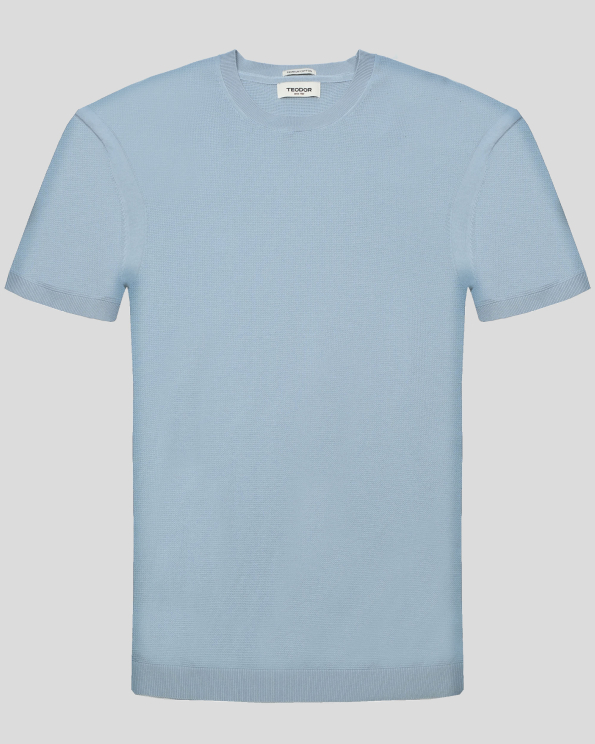 СИНЯ ПЛЕТЕНА ТЕНИСКА ОТ 100% PREMIUM ПАМУК В СИТНА СТРУКТУРА 