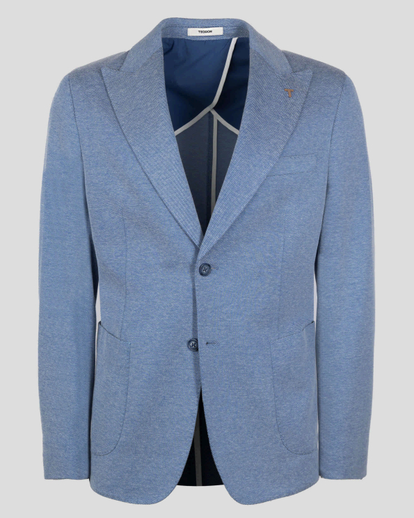 СИН БЛЕЙЗЪР МЕЛАНЖ В СИТНА СТРУКТУРА ВТАЛЕН СИЛУЕТ