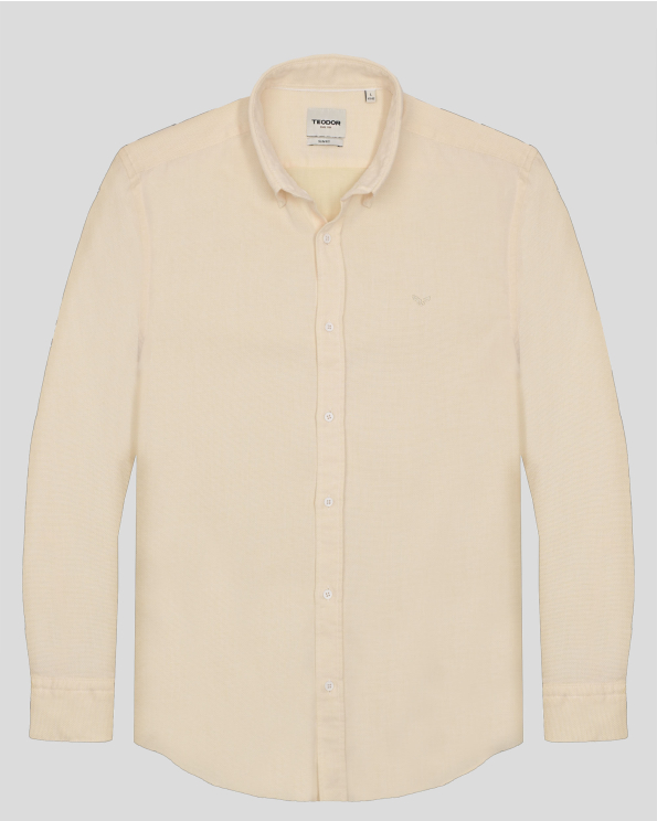 ЖЪЛТА СТРУКТУРНА РИЗА ОТ 100% ПАМУК ВТАЛЕН СИЛУЕТ