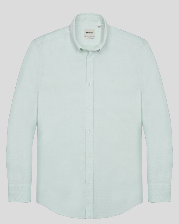 РИЗА ОТ ПАМУЧЕН СТРУКТУРЕН ПЛАТ В СВЕТЛОЗЕЛЕН ЦВЯТ