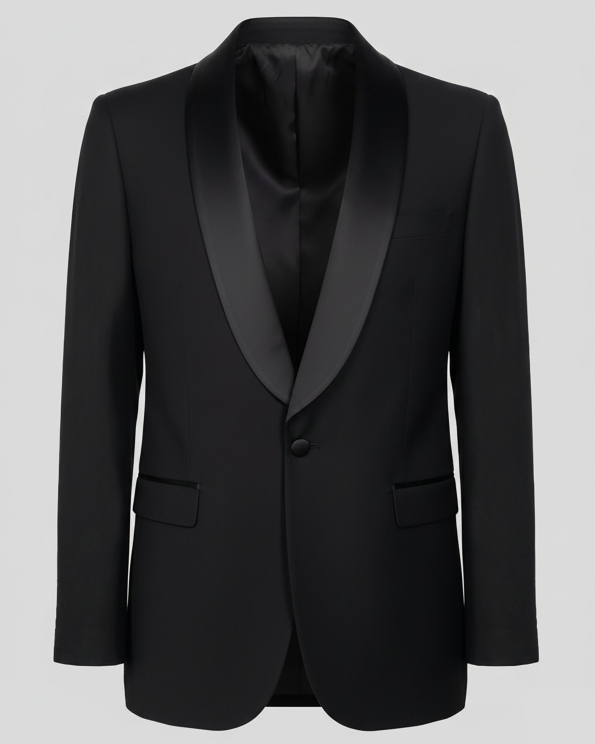 ЧЕРНО ЦЕРЕМОНИАЛНО САКО СЪС САТЕНИРАНА ШАЛ ЯКА/ЧАСТ ОТ КОСТЮМ/