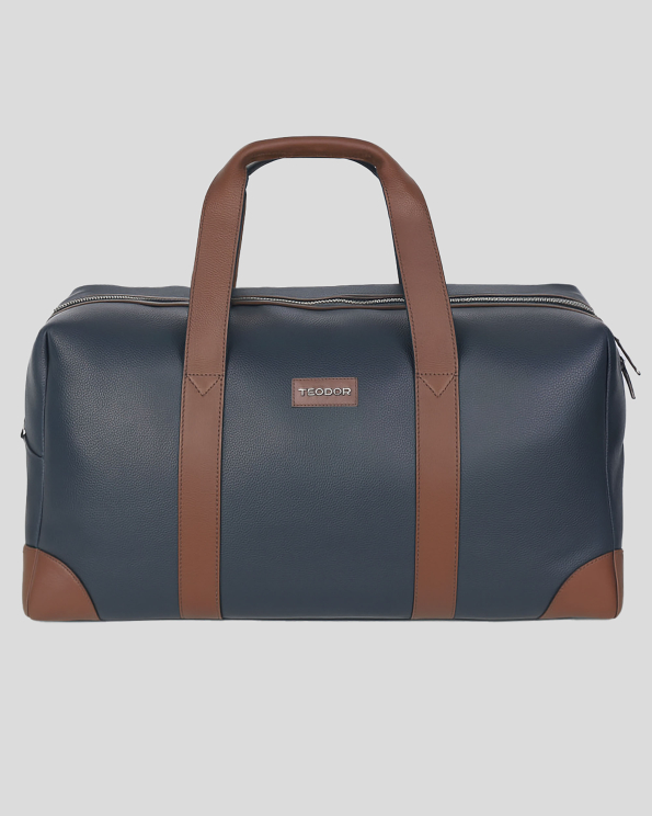 ТЪМНОСИНЯ ЧАНТА ТИП САК С КОНТРАСТНИ ДЕТАЙЛИ 