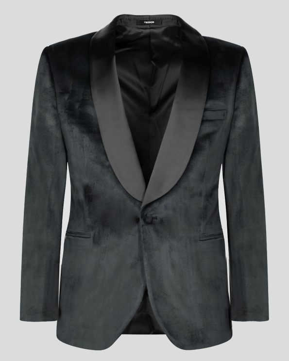 ЧЕРНО ЦЕРЕМОНИАЛНО САКО С КАДИФЕНА СТРУКТУРА /ЧАСТ ОТ КОСТЮМ/