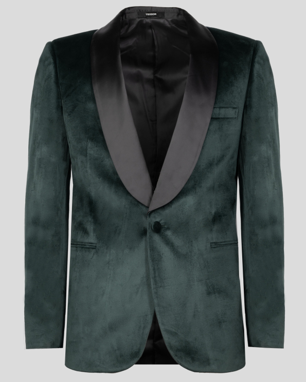 ЗЕЛЕНО ЦЕРЕМОНИАЛНО САКО С ШАЛ ЯКА ВТАЛЕН СИЛУЕТ /ЧАСТ ОТ КОСТЮМ/