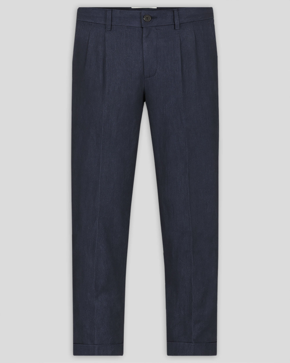 ТЪМНОСИН ЛЕНЕН ПАНТАЛОН С ИТАЛИАНСКИ ДЖОБ /ЧАСТ ОТ КОСТЮМ/